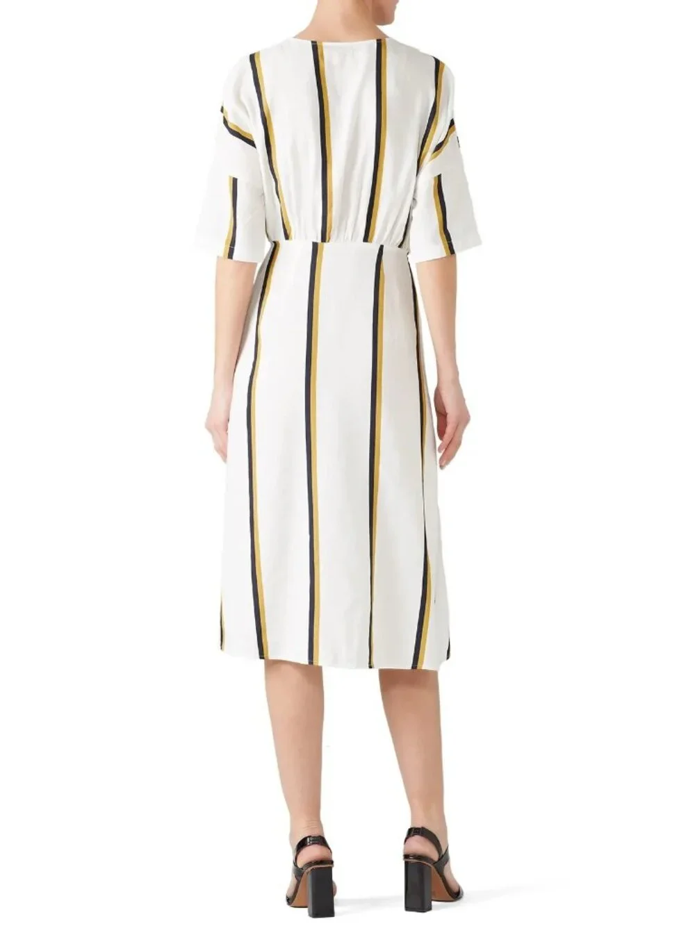 Sancia Anika White Striped Short Sleeve Belted Midi Dress Women's Size Medium M - Picture 3 of 12
